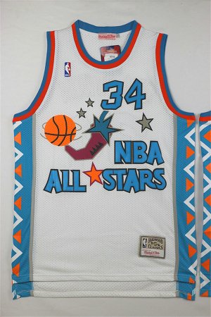 Maillot De Basket All Star 1996 NBA Western Hakeem Abdul Olajuwon 34 Engrener Blanc
